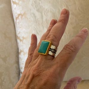 NEW turquoise color stone & silver tone ring